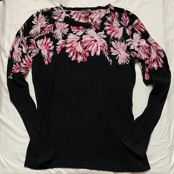 Vince Camuto signature Black and Pink Floral Long Sleeve Sweater - Picture 2 of 7
